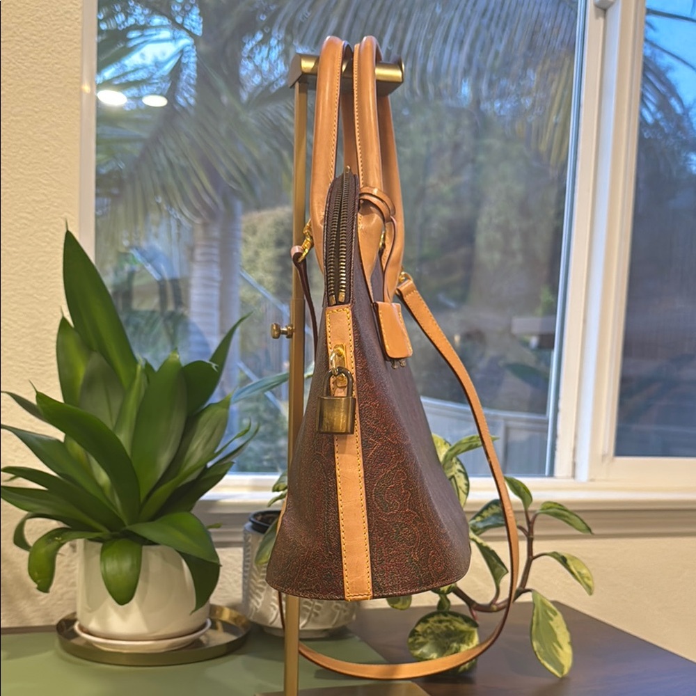 Etro Brown and Tan Dome Satchel with Gold Hardware - Picture 6 of 15